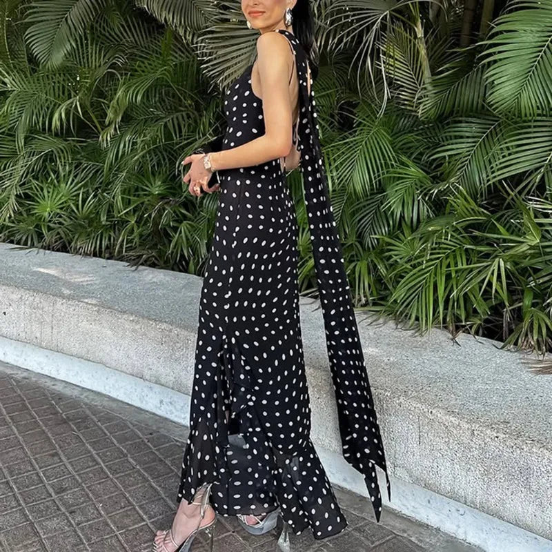 Polka Dot Cowl Neck Maxi Party Dress