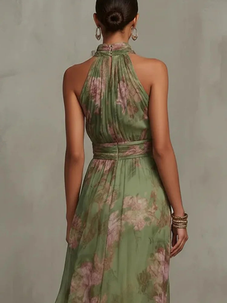Sage Floral Halter Maxi Dress