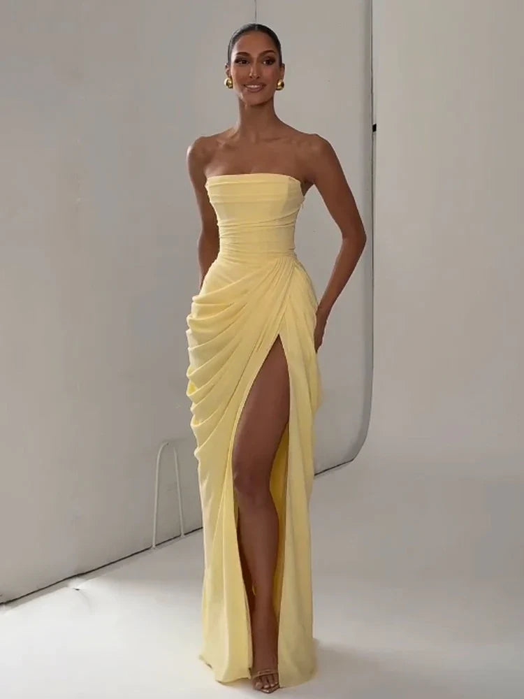 Ruched Satin-Look Evening Dress