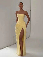 Ruched Satin-Look Evening Dress