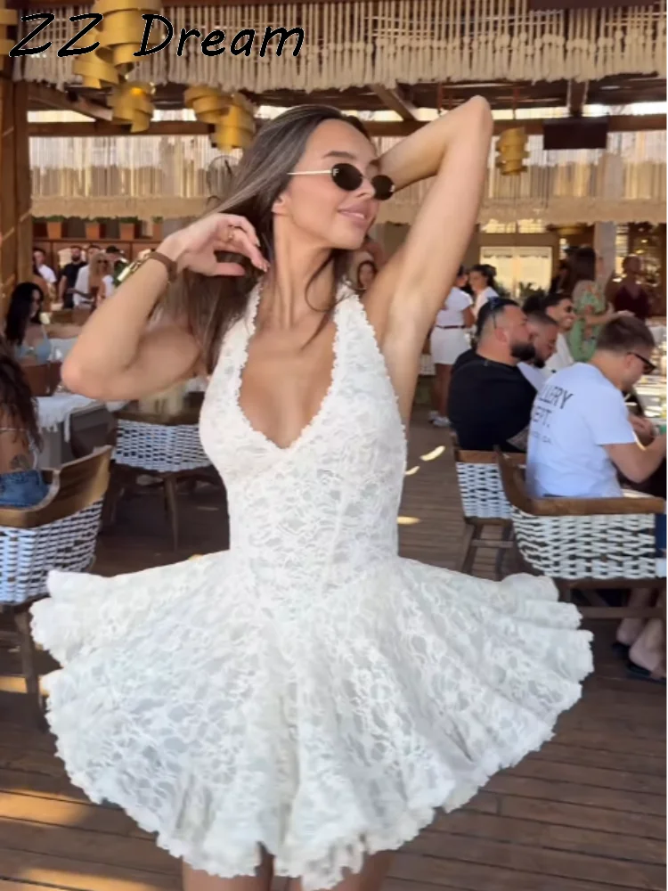 Floral Lace Halter Mini Dress