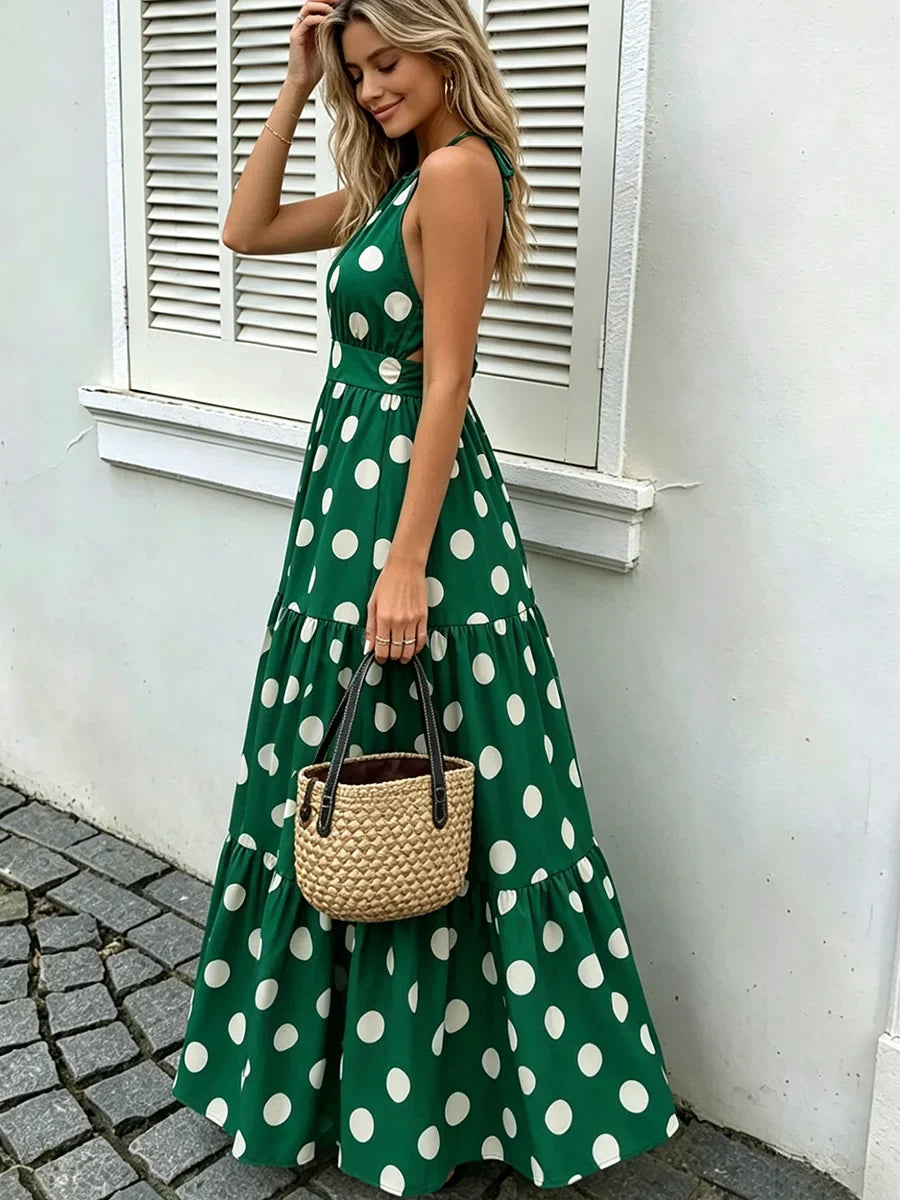 Polka Dot Halter Maxi Dress