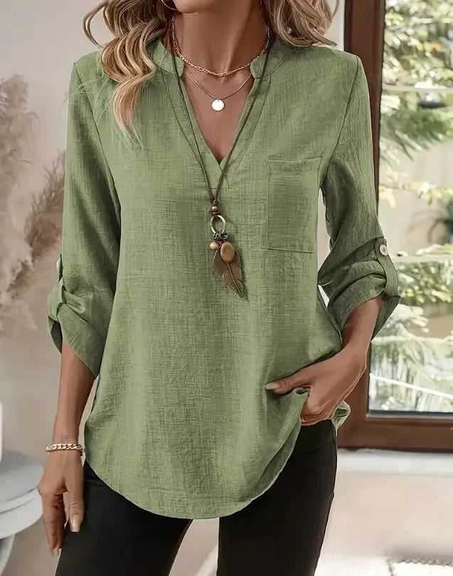 Relaxed Chiffon V Neck Blouse