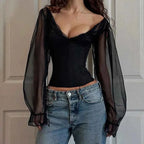 Black Off-Shoulder Corset Blouse