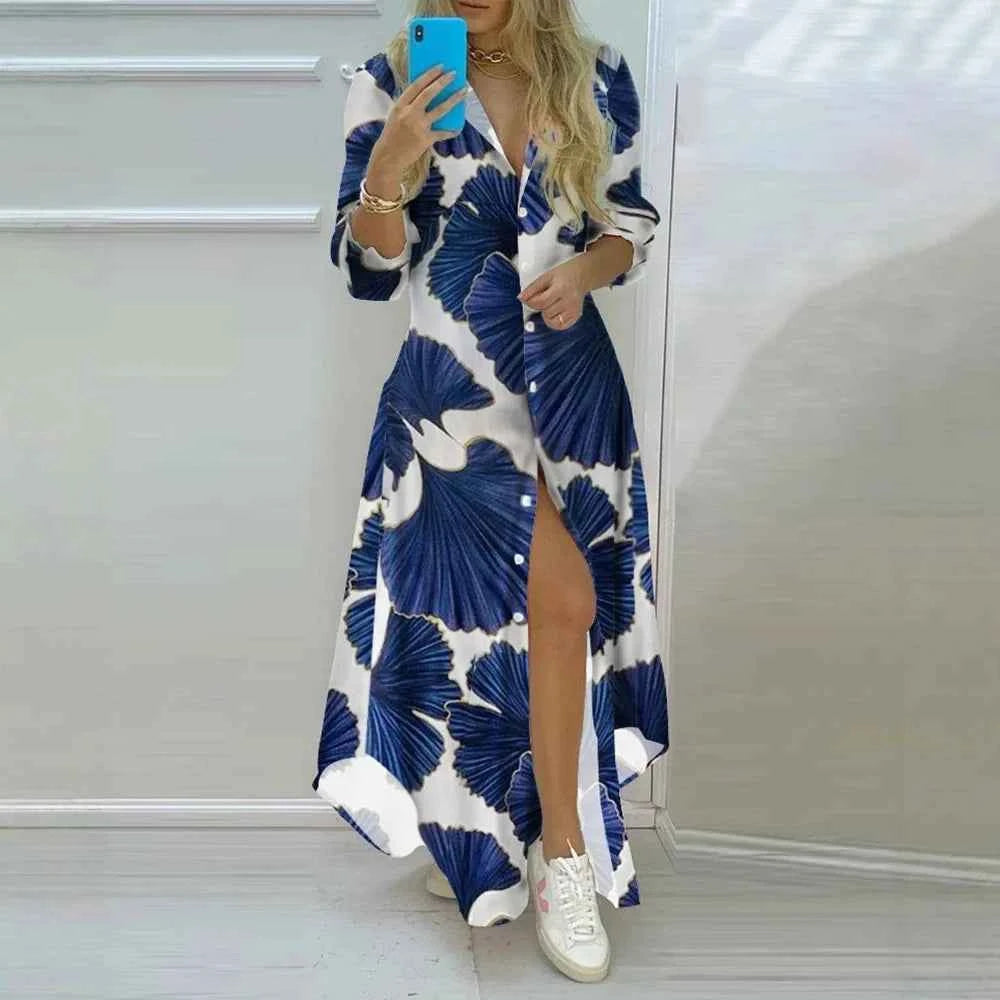 Star & Moon Print Maxi Shirt Dress