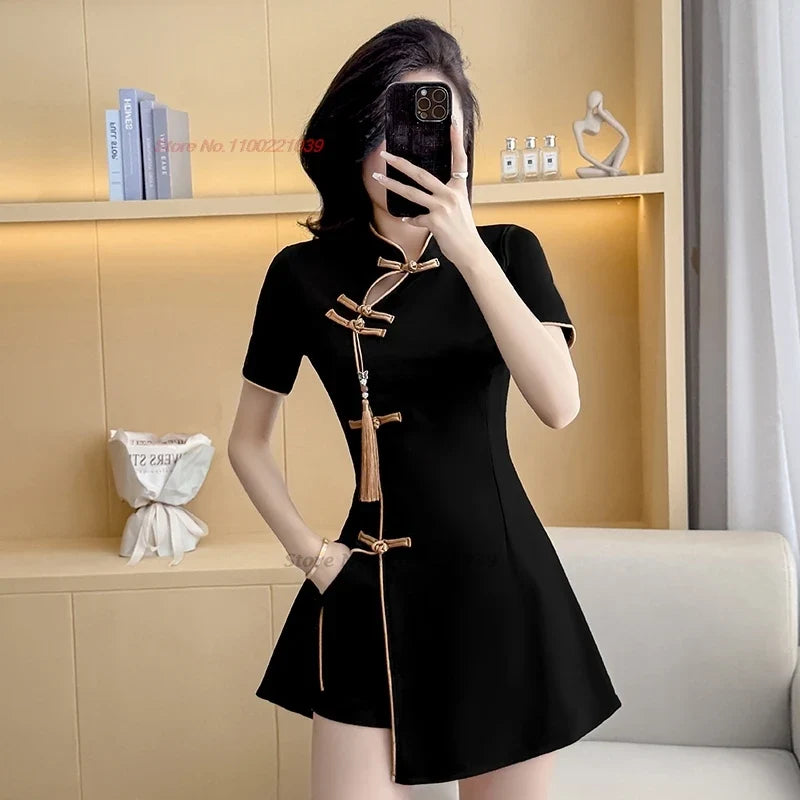 Black Gold Qipao Dress Set