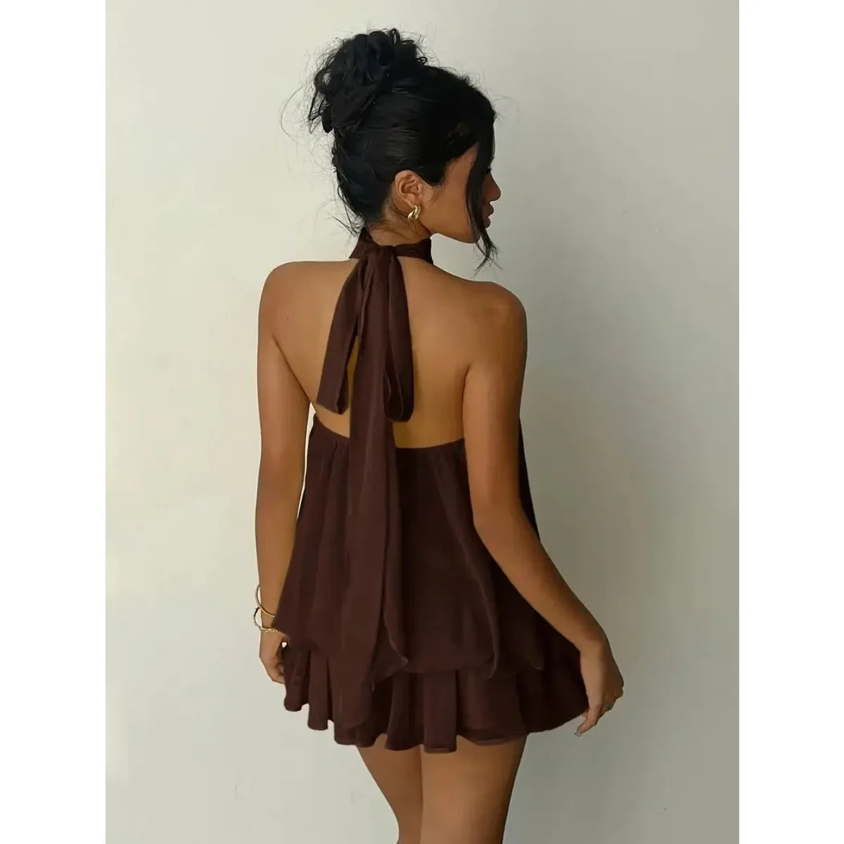 Halter Neck Ruffle Mini Dress