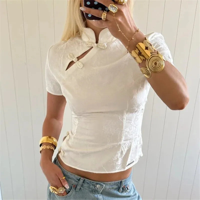 Fitted Mandarin Collar Blouse