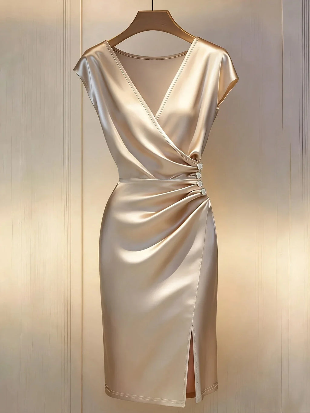 Ruched Satin Midi Dress