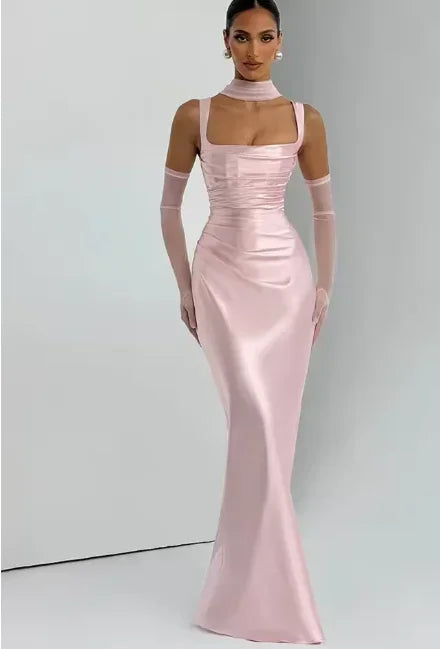 Ruched Satin-Look Evening Dress