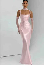 Ruched Satin-Look Evening Dress
