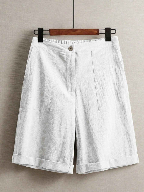 White Wide-Leg Linen Shorts