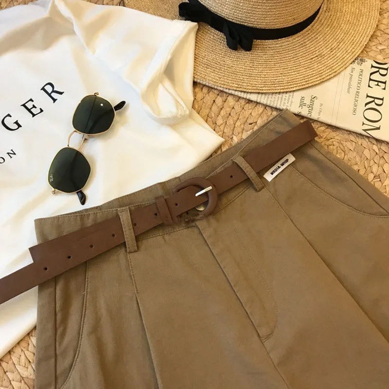 White Tailored Belted Shorts