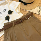 White Tailored Belted Shorts