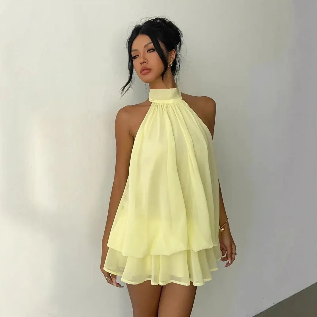 Halter Neck Ruffle Mini Dress