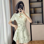 Floral Print Cheongsam Mini Dress