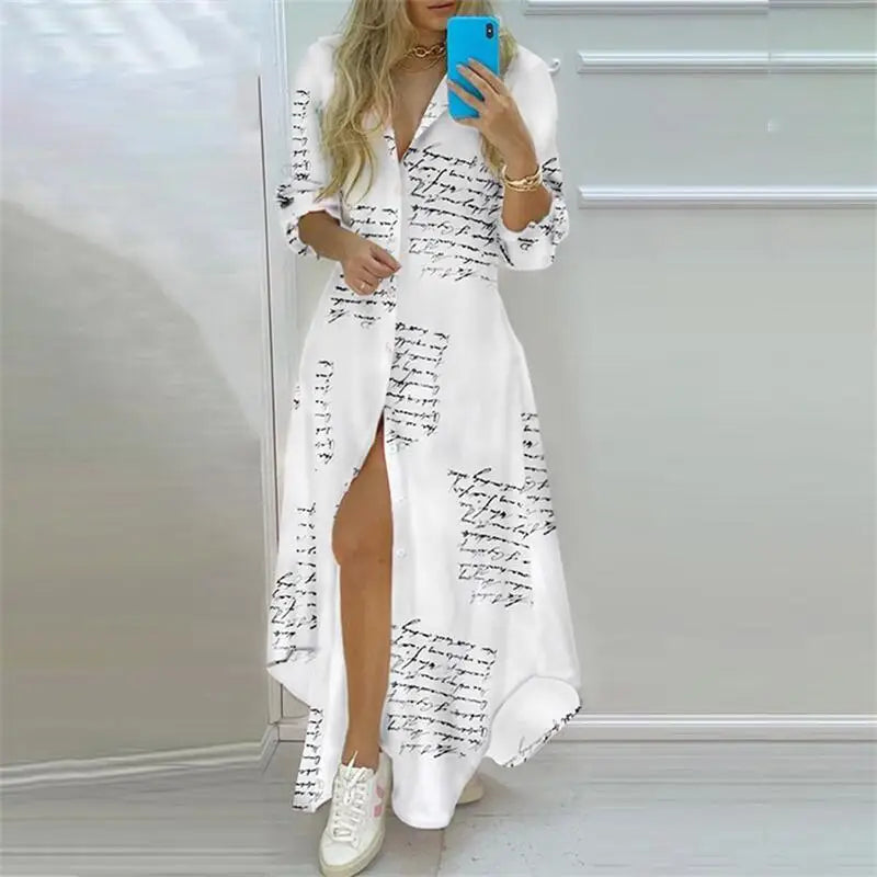 Flowing Printed Maxi Shirt Dress