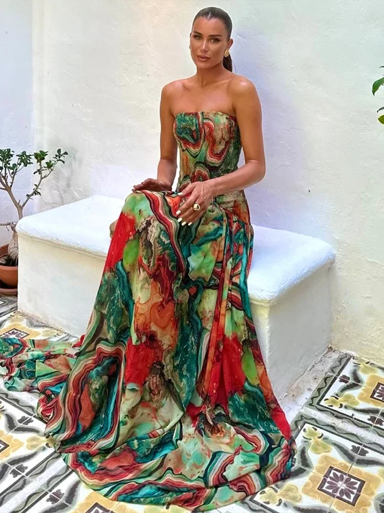 Strapless Fit And Flare Maxi Dress