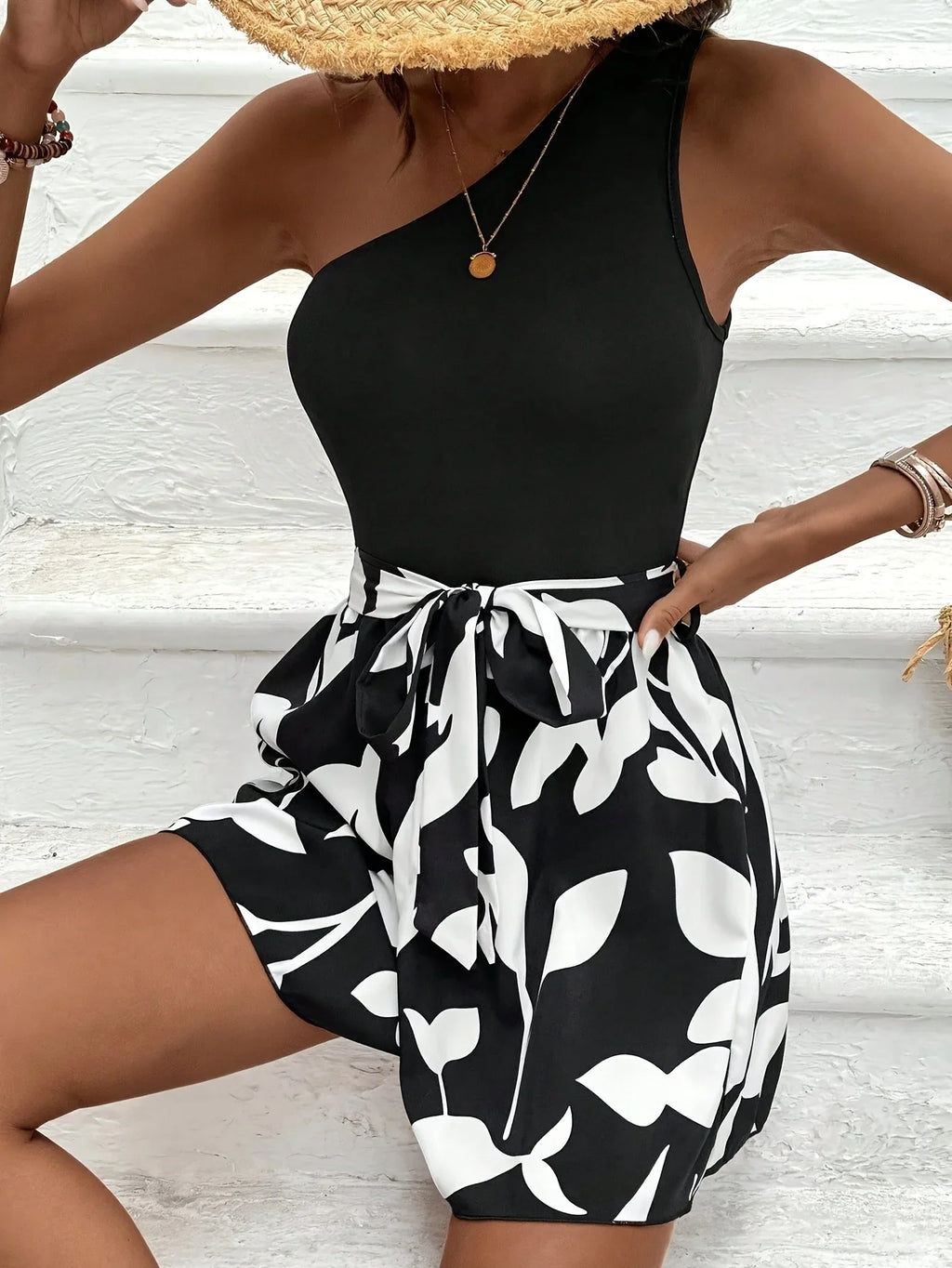 One Shoulder Wide Leg Romper