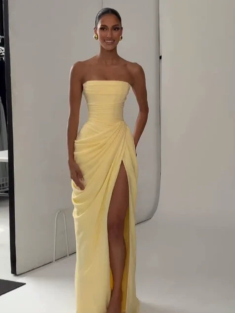 Ruched Satin-Look Evening Dress