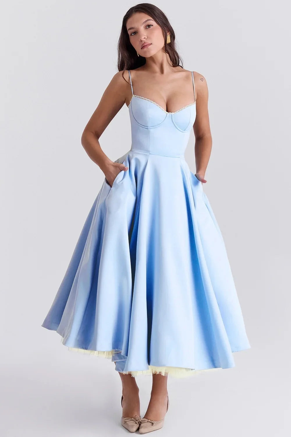 Pink Satin Bustier Midi Dress