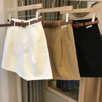 White Tailored Belted Shorts