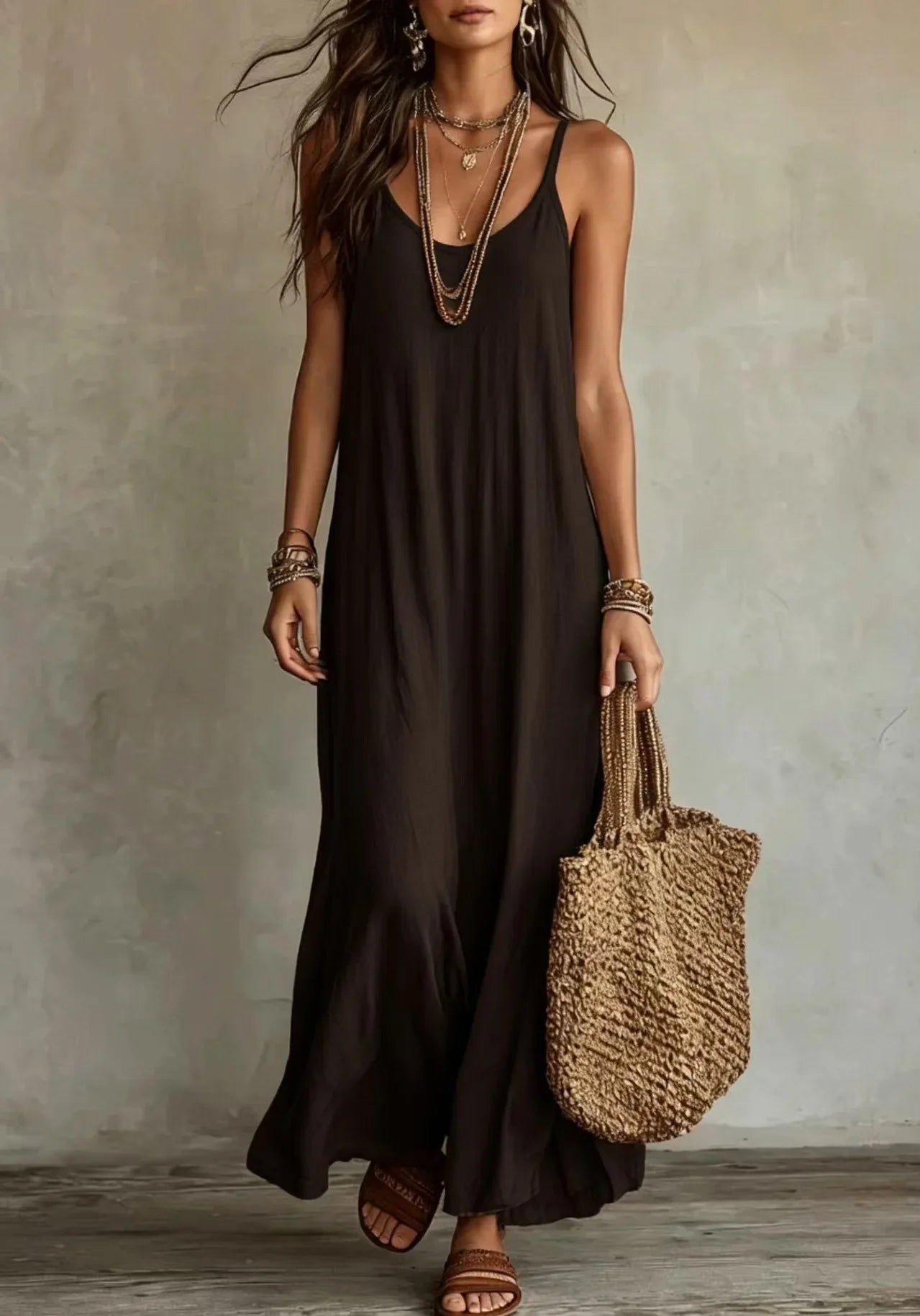 Layered Neckline Maxi Dress