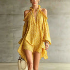 Olive Polka Dot Cold-Shoulder Dress