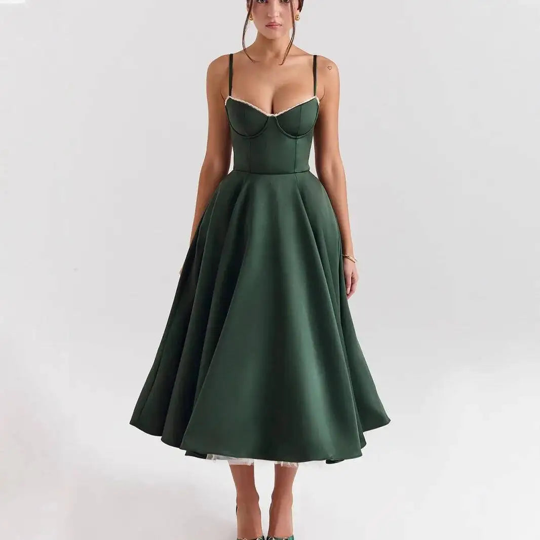 Pink Satin Bustier Midi Dress