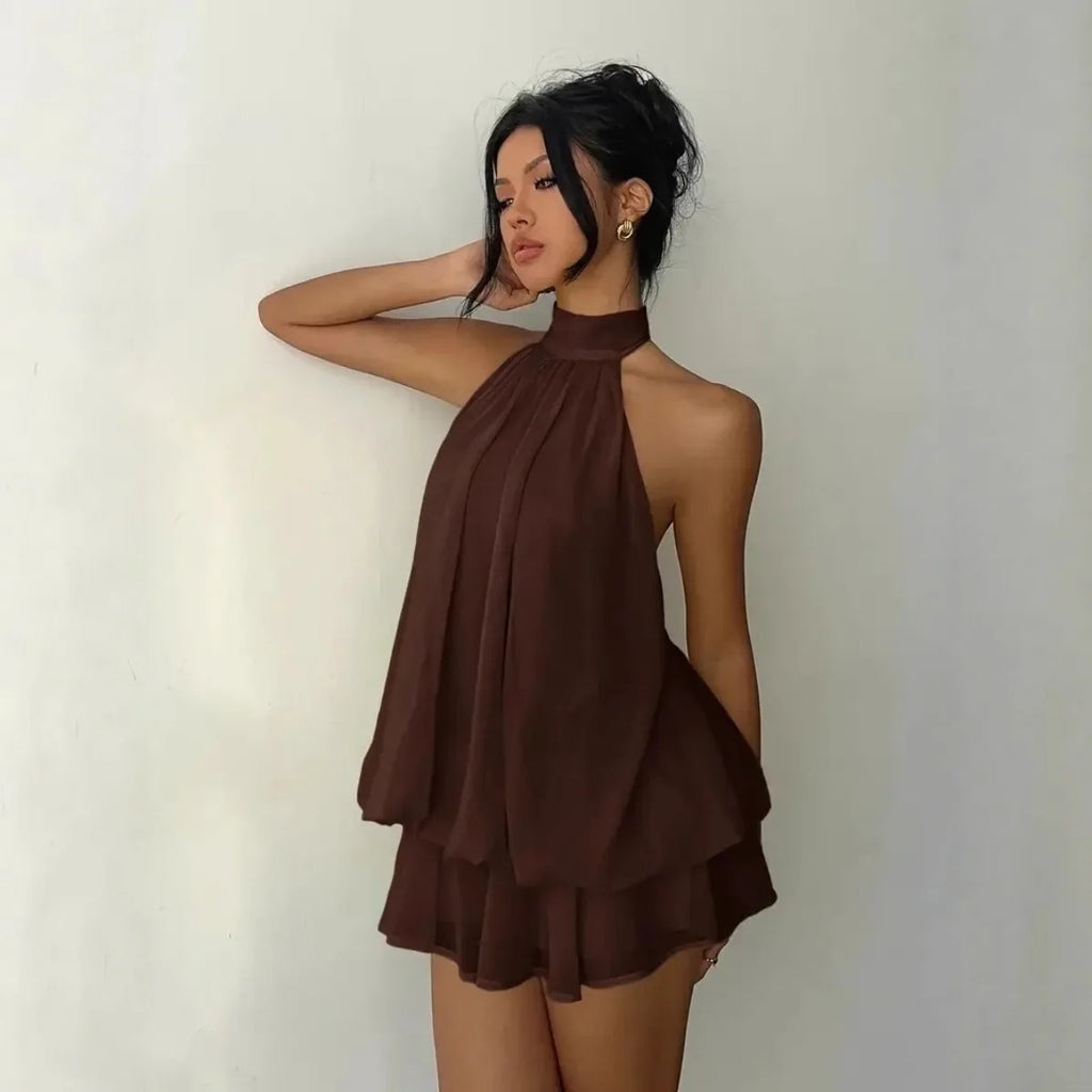 Halter Neck Ruffle Mini Dress