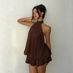 Halter Neck Ruffle Mini Dress