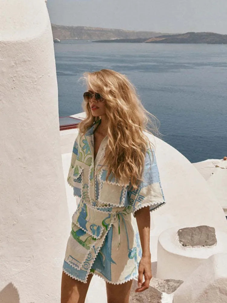 Printed Scalloped Shorts Set
