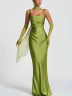 Ruched Satin-Look Evening Dress