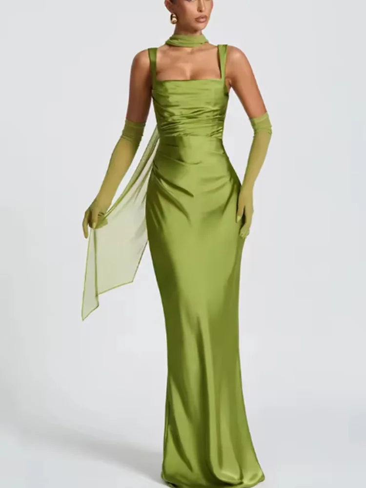 Ruched Satin-Look Evening Dress