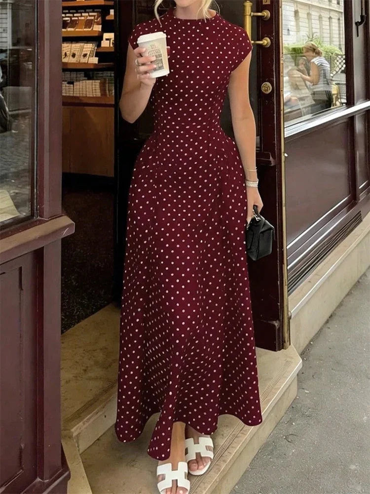 Polka Dot Fit-And-Flare Maxi Dress