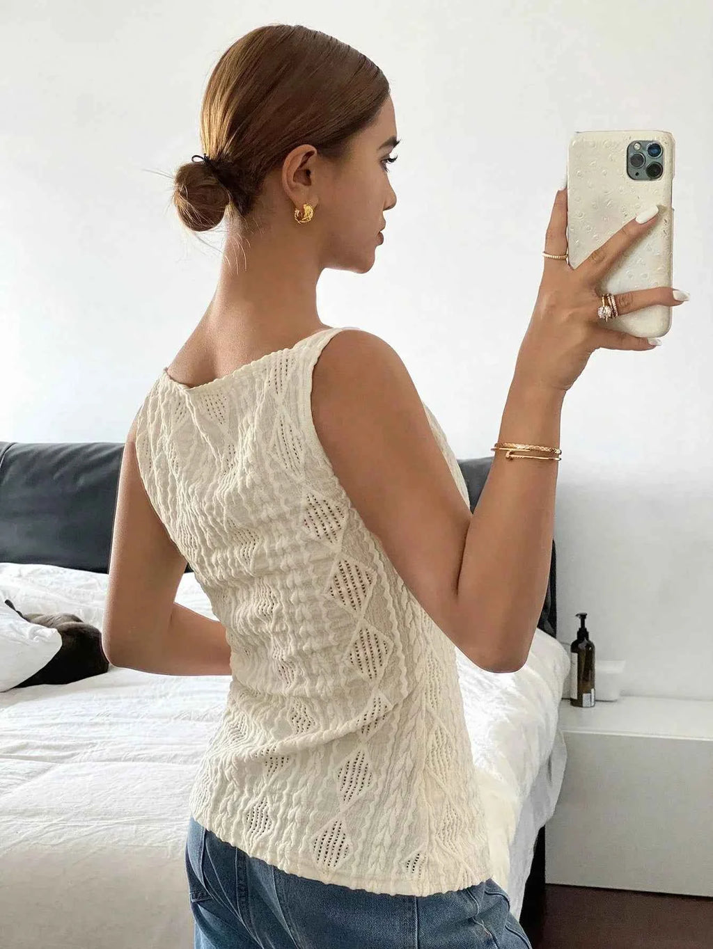 Textured Button-Front Blouse