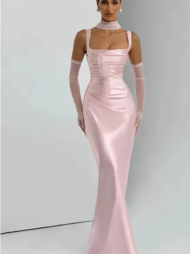 Ruched Satin-Look Evening Dress