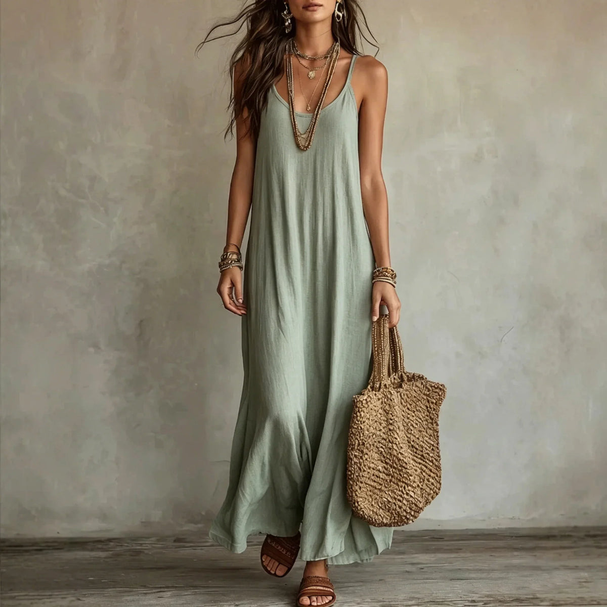 Layered Neckline Maxi Dress