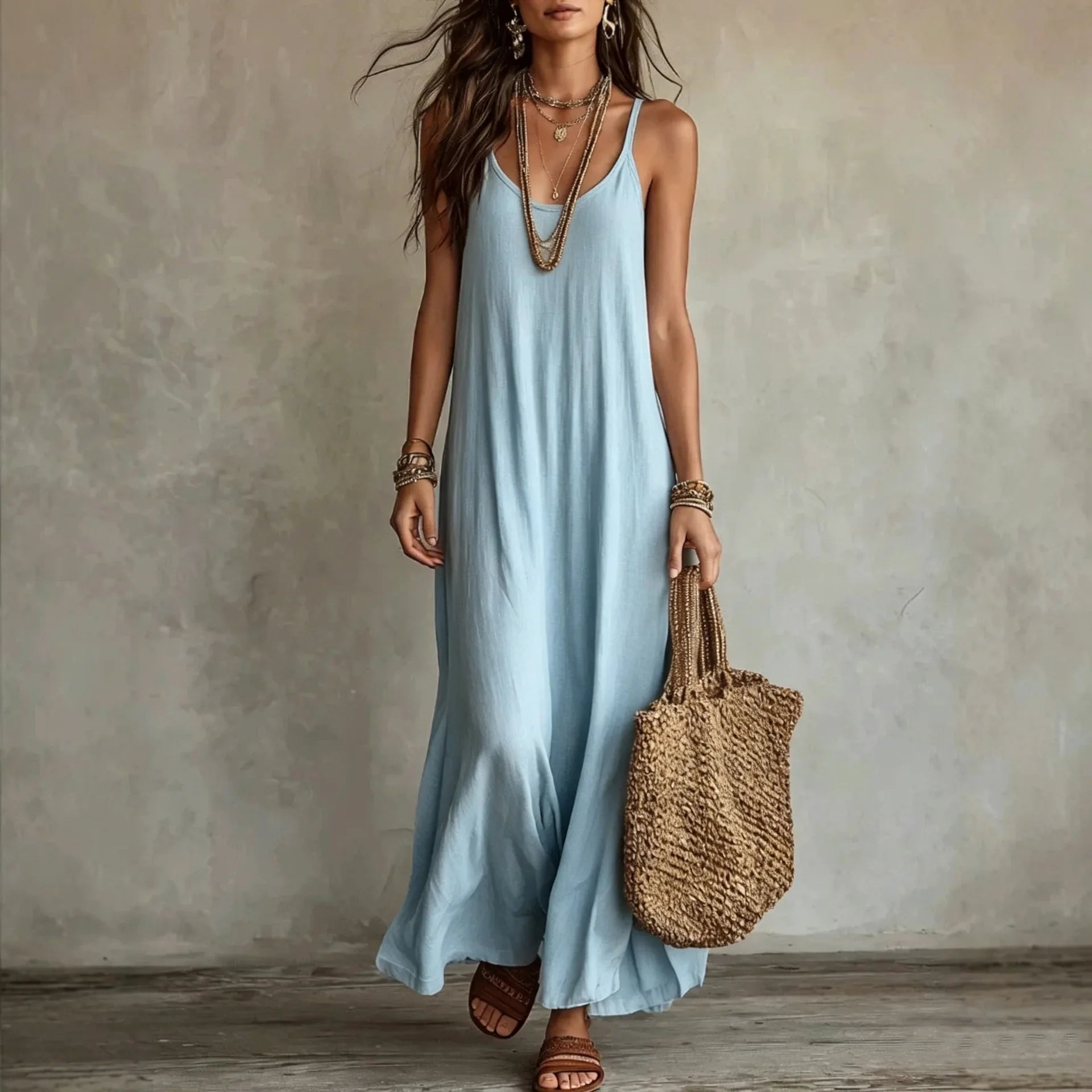 Layered Neckline Maxi Dress