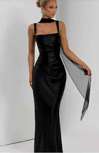 Ruched Satin-Look Evening Dress