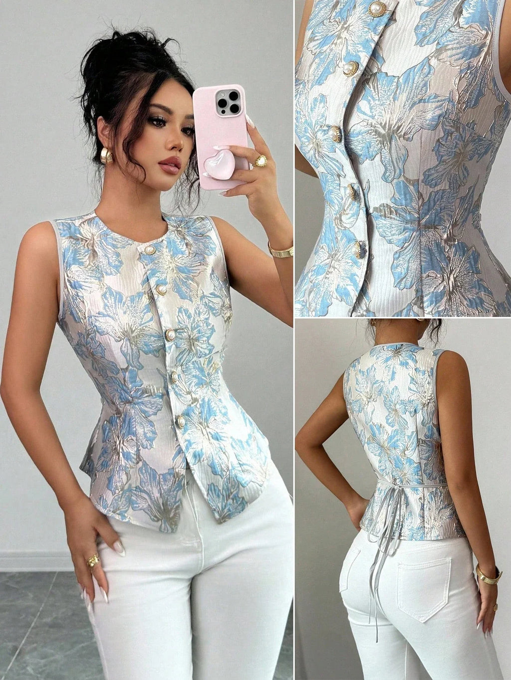 Floral Jacquard Peplum Top