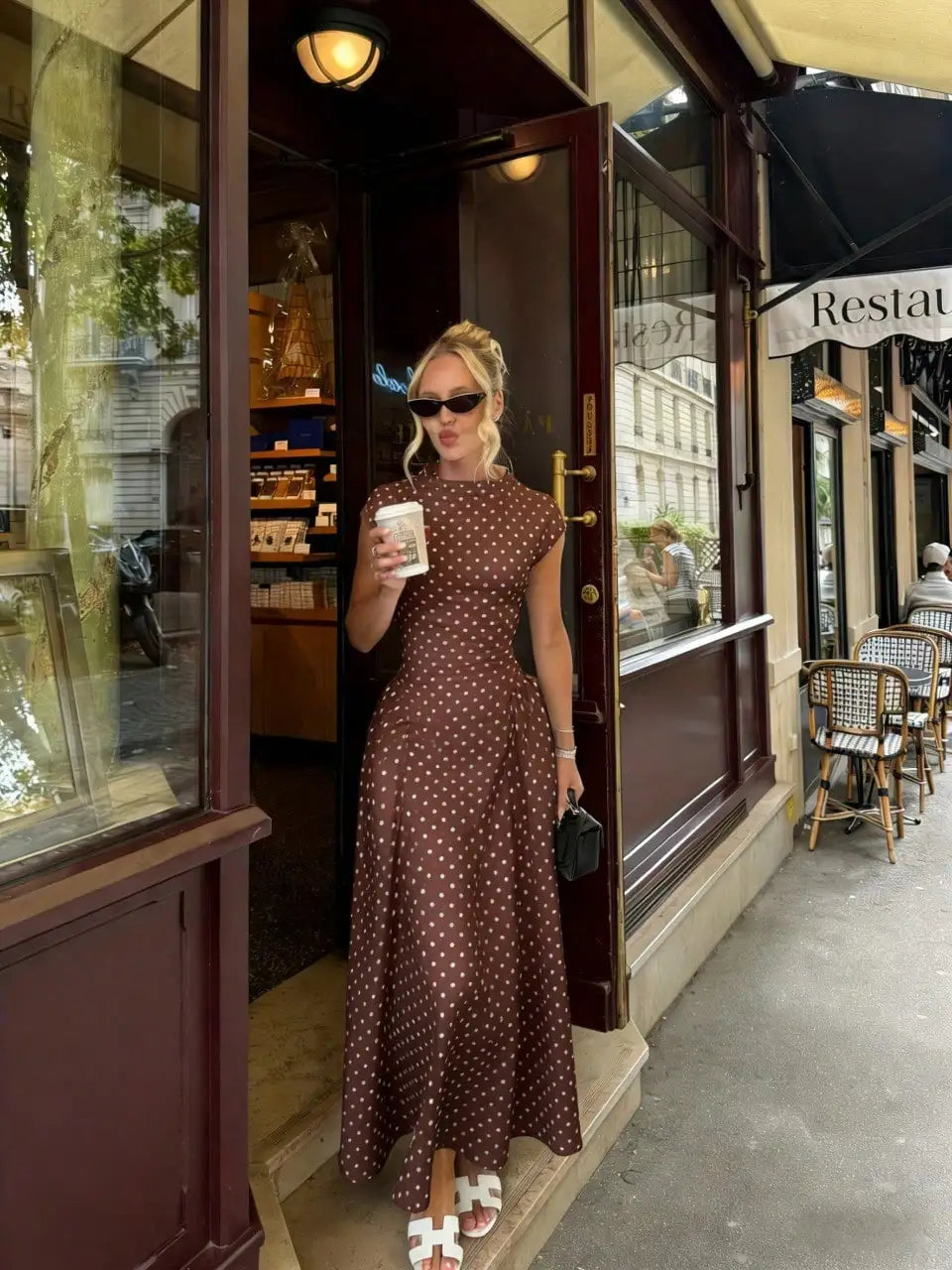 Polka Dot Fit-And-Flare Maxi Dress
