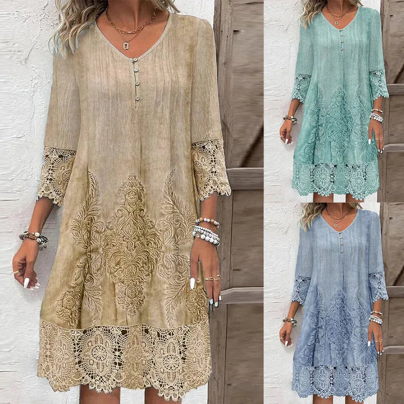 Embroidered Lace Knee-Length Dress