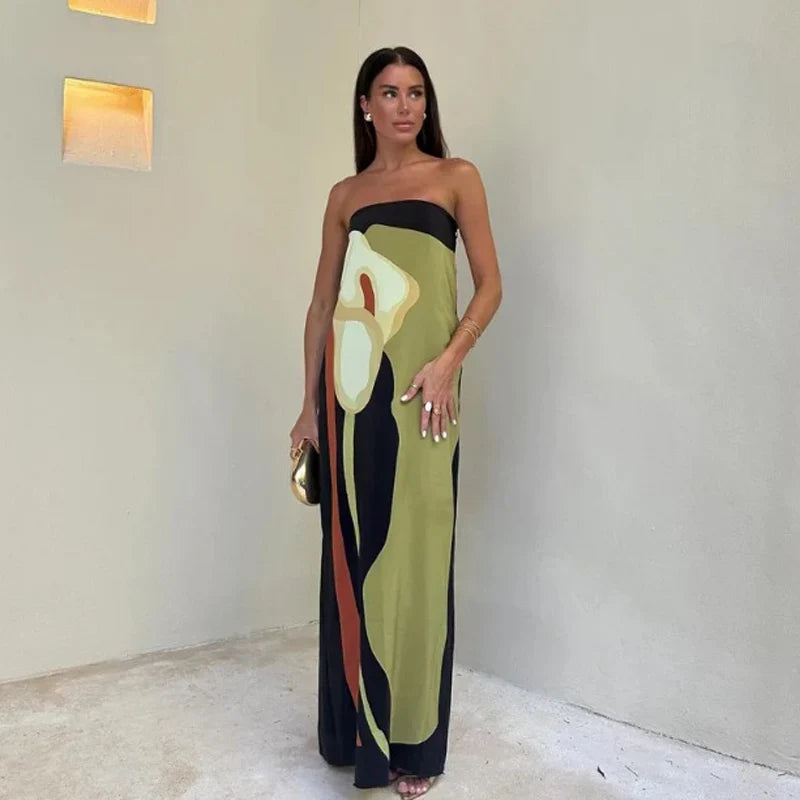 Strapless Floral Evening Maxi Dress