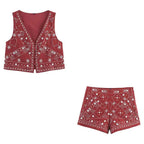 Embroidered Vest Shorts Set