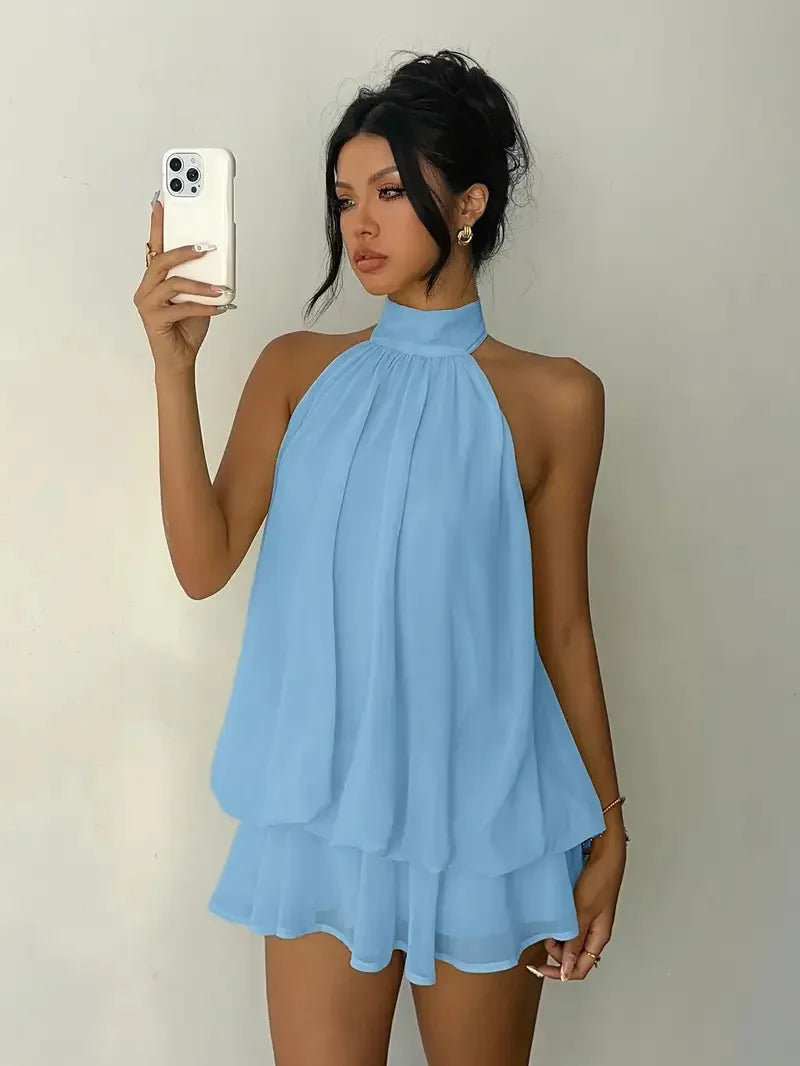 Halter Neck Ruffle Mini Dress