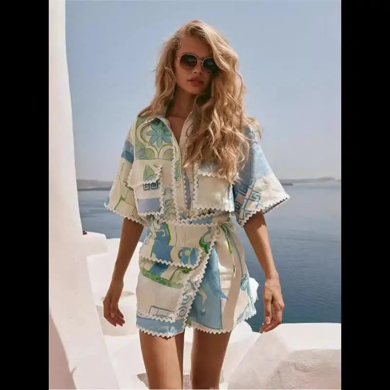 Printed Scalloped Shorts Set