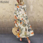 Cream Tropical Floral Midi Dress