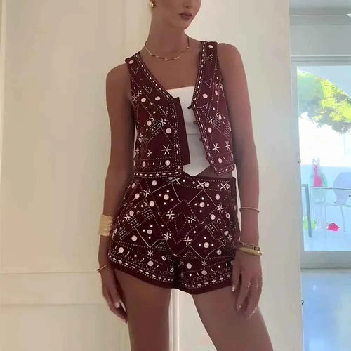 Embroidered Vest Shorts Set