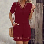 Lace Trim Shorts Set